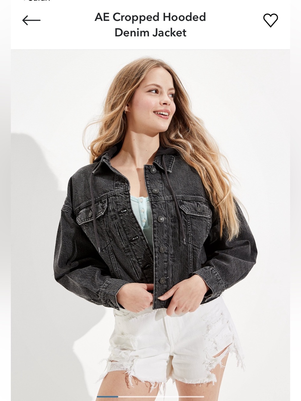 AE Cropped Hooded Denim Jacket in Black